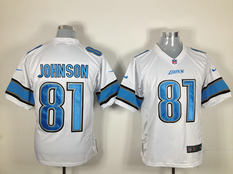Nike NFL Detroit Lions 81 Calvin Johnson Nike White Game Jerseys